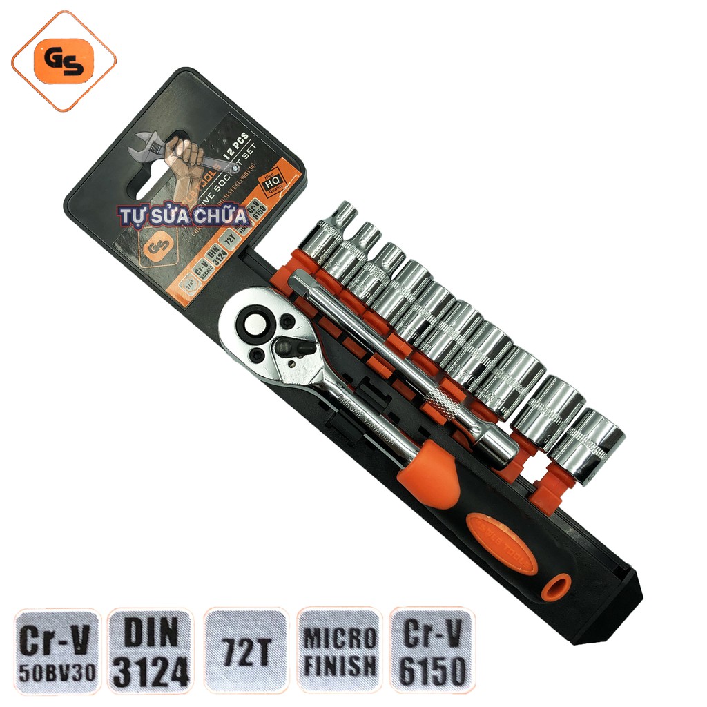 Bộ tuýp và cần siết 1/4&quot; 12 chi tiết TLB Tools