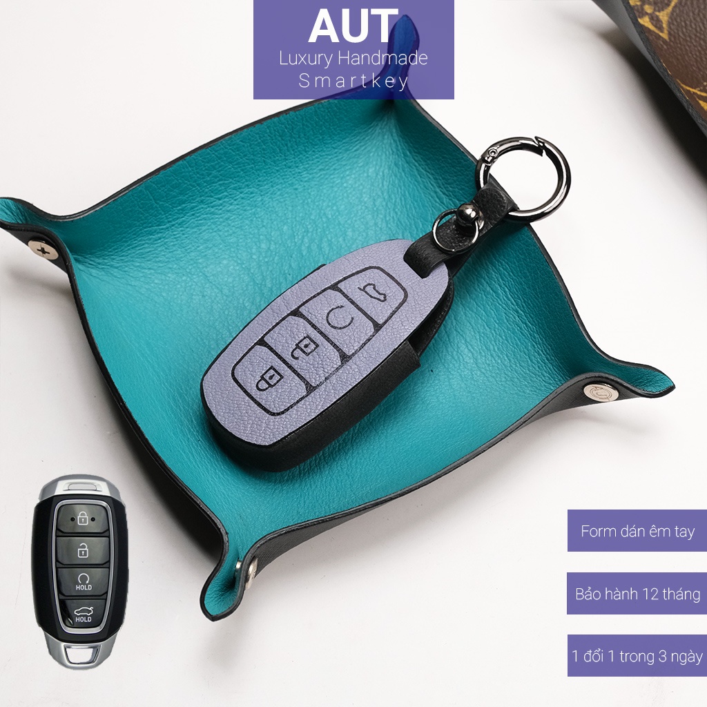 Ốp da chìa khóa ô tô Hyundai Accent 4 nút bấm da bò handmade HC4 AD