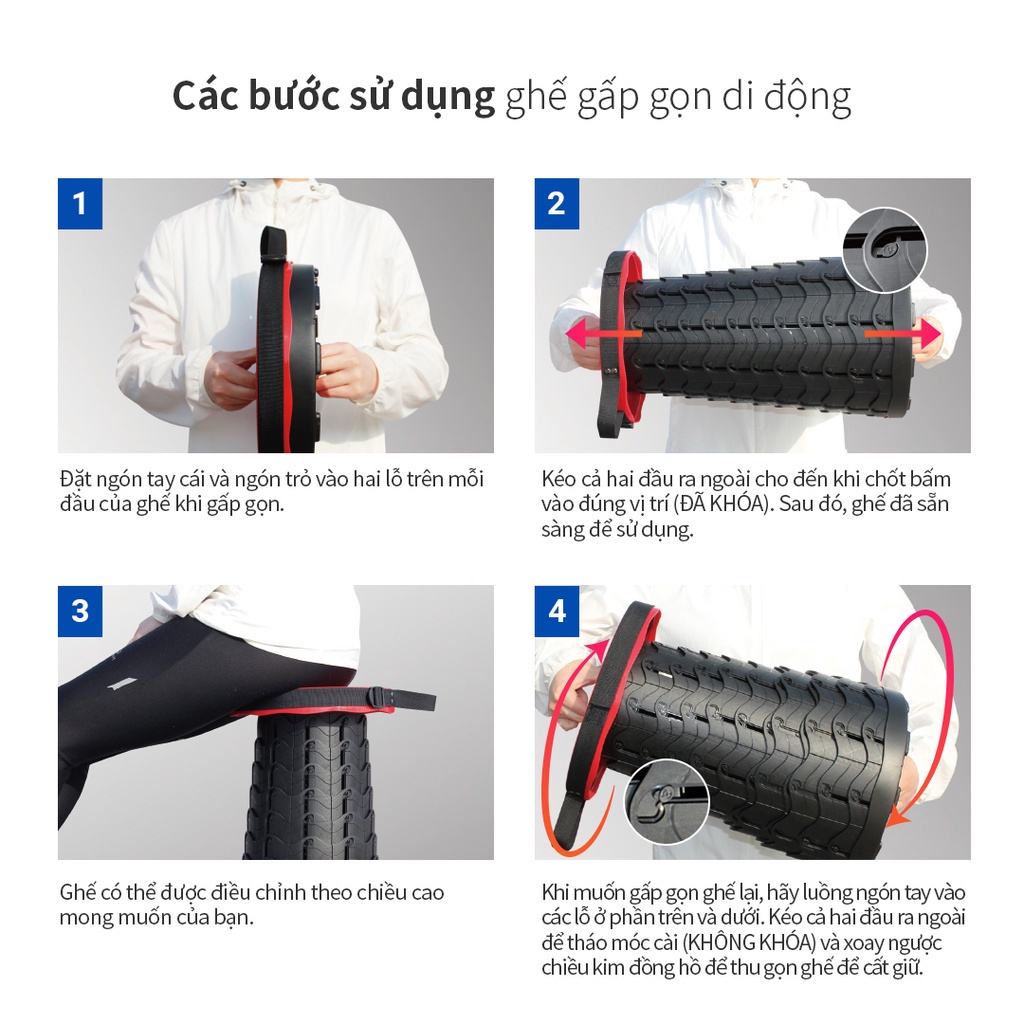 Ghế gấp gọn di động bằng nhựa Lock&amp;Lock Telescopic Stool - Màu đỏ LHI519RED Chính hãng