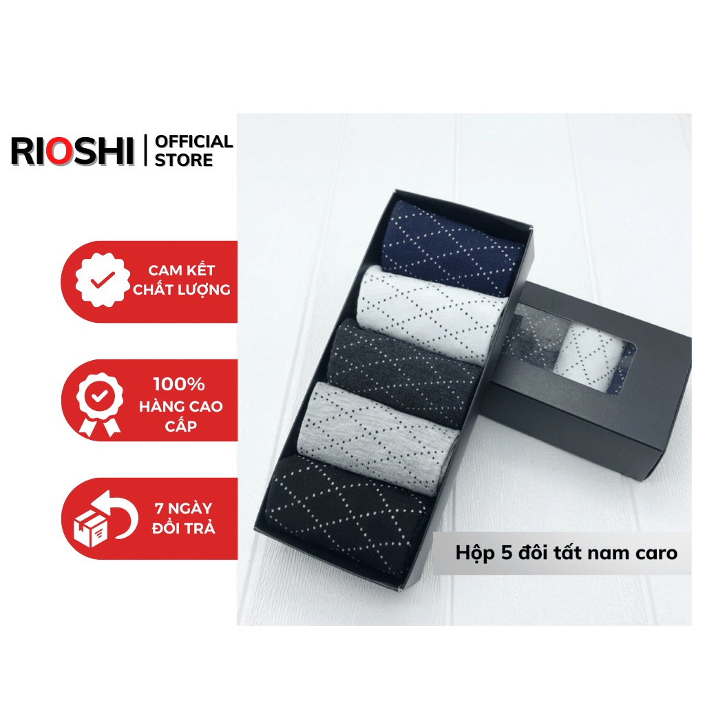 Tất nam công sở cao cổ 5 đôi kháng khuẩn cao cấp đóng hộp 5 màu Rioshi TN02 Tất vớ nam cổ trung hộp quà tặng bạn trai