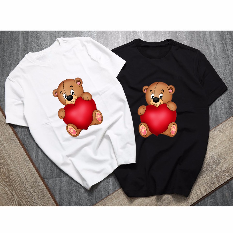 áo phông thun nữ trắng đen cotton thoải mái dễ chịu in hình gấu