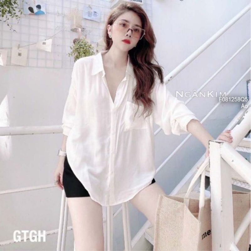 Áo sơ mi trắng tay dài khoét 2 bên vai cá tính 2109