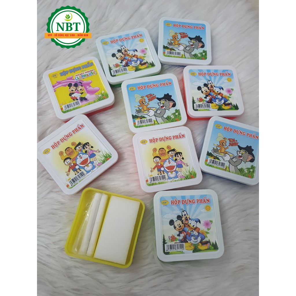 Hộp đựng phấn học sinh hình gấu và hình vuông to - tặng kèm 2 viên phấn + lau bảng  - màu sắc đa dạng