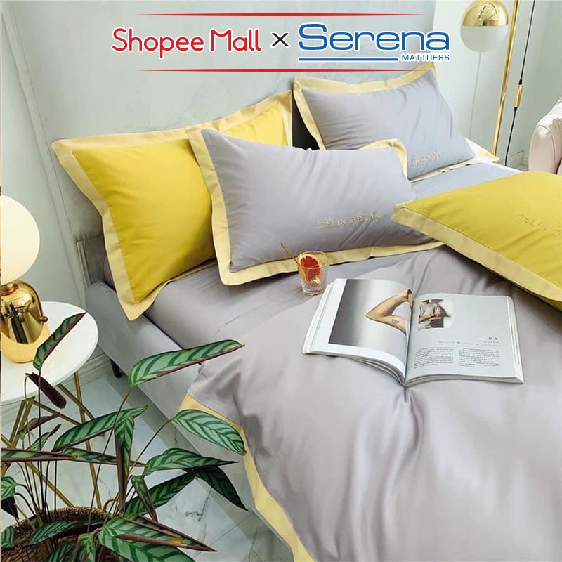 Bộ Chăn Ga Gối Đệm 5 Món Lụa Pháp SERENA Chính Hãng Set Chăn Ra Drap Grap Gối Nệm Đệm Trải Bọc Giường Đẹp Cao Cấp