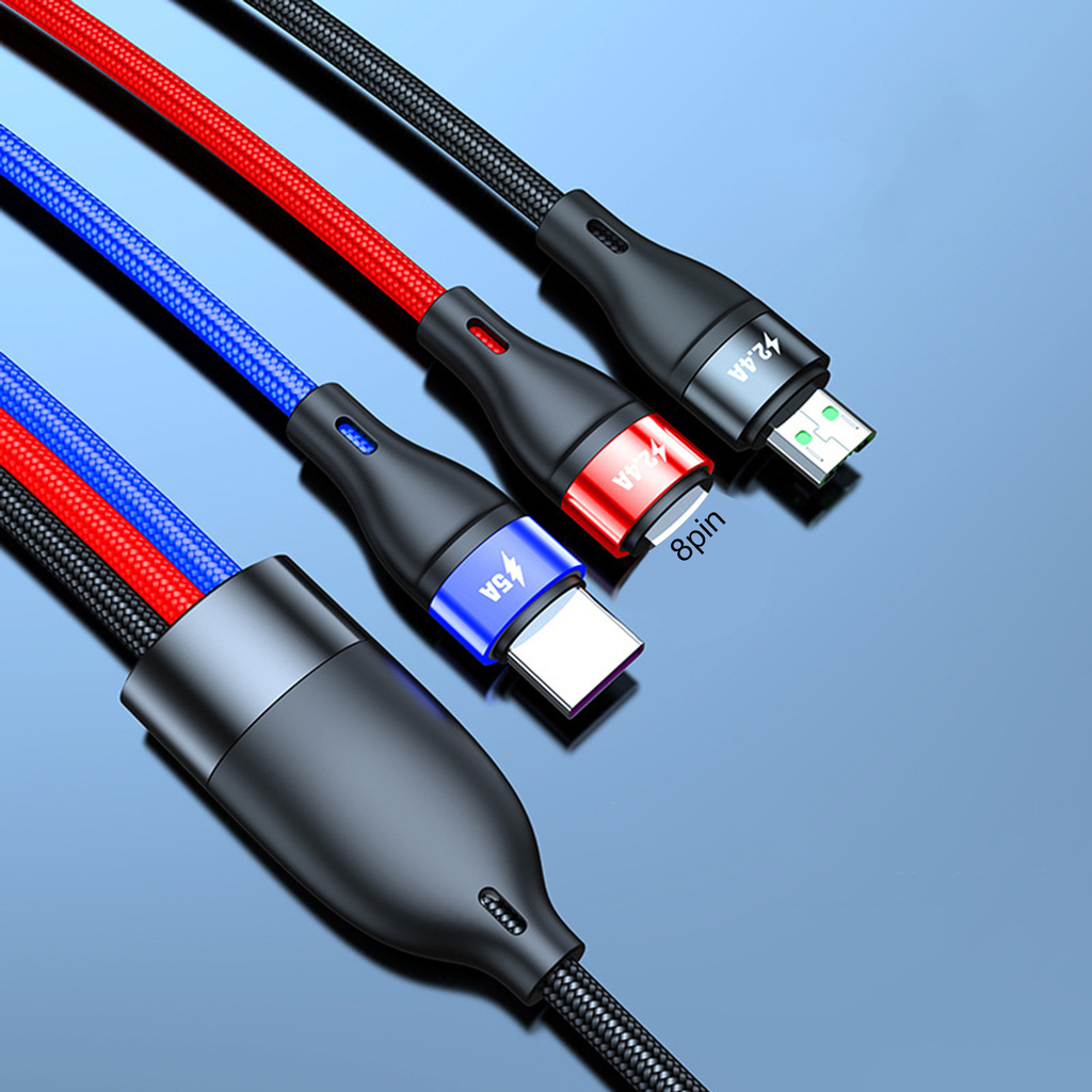 Dây Cáp Sạc Nhanh 1.2m 3 Trong 1 Micro-Usb Type-C 8 Pin 5a Tiện Dụng