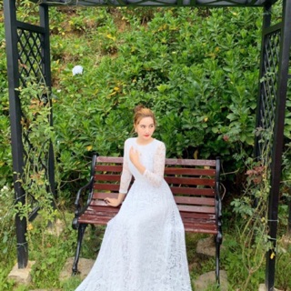 Đầm maxi ren trắng xoè 360