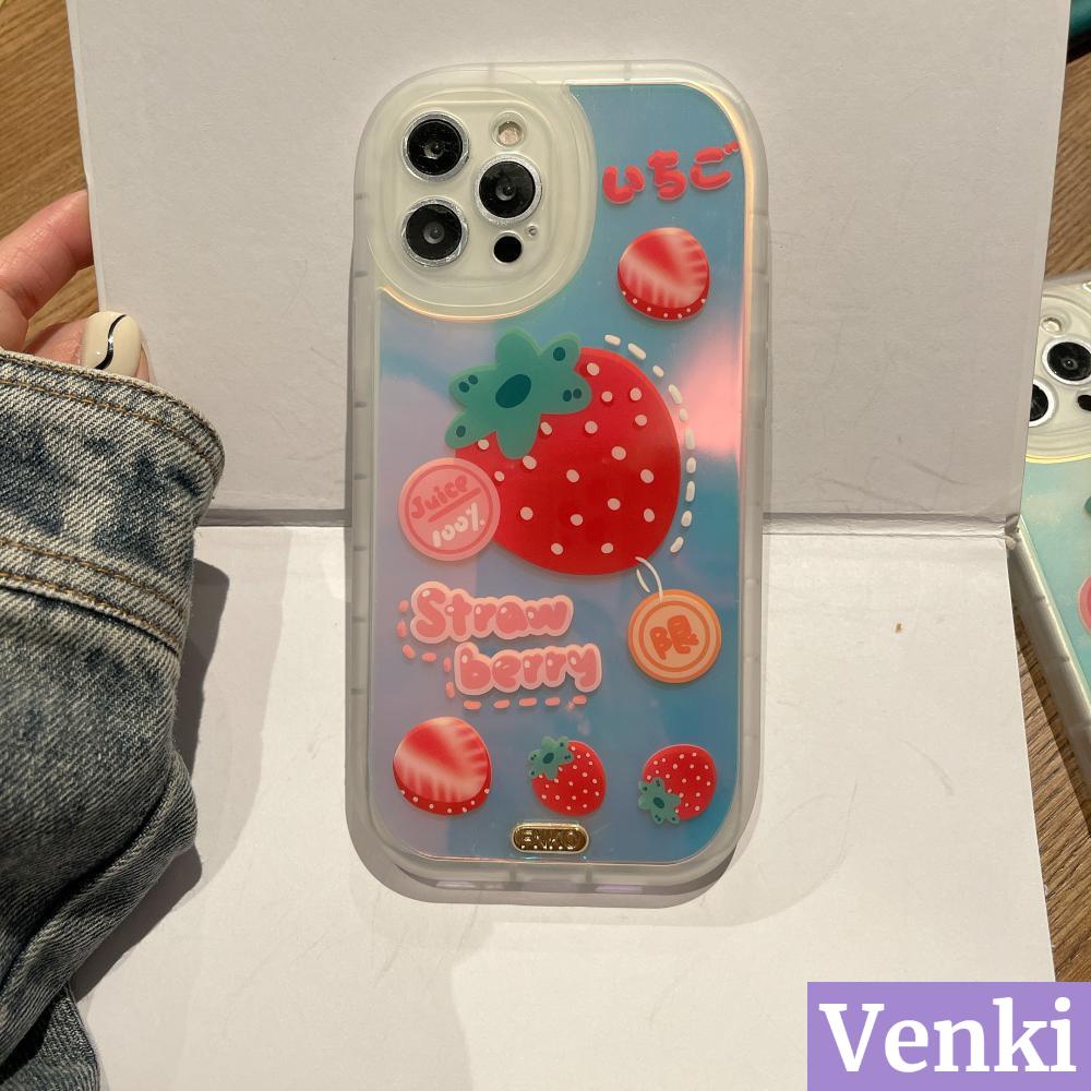 iPhone case fine hole round edge  hard case mirror laser strawberry iPhone camera TPU air protection soft mobile cute animals case pattern cake pressure shell phone