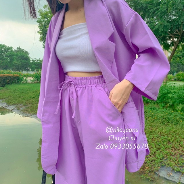 [hình thật] Áo blazer form rộng màu tím