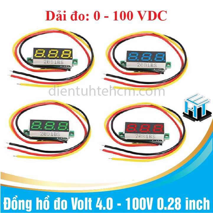 Đồng hồ đo điện áp Volt 4.0 - 100V 0.28 inch nhiều màu