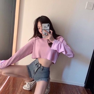 [Loại1] Áo croptop dài tay chất nỉ da cá dày dặn