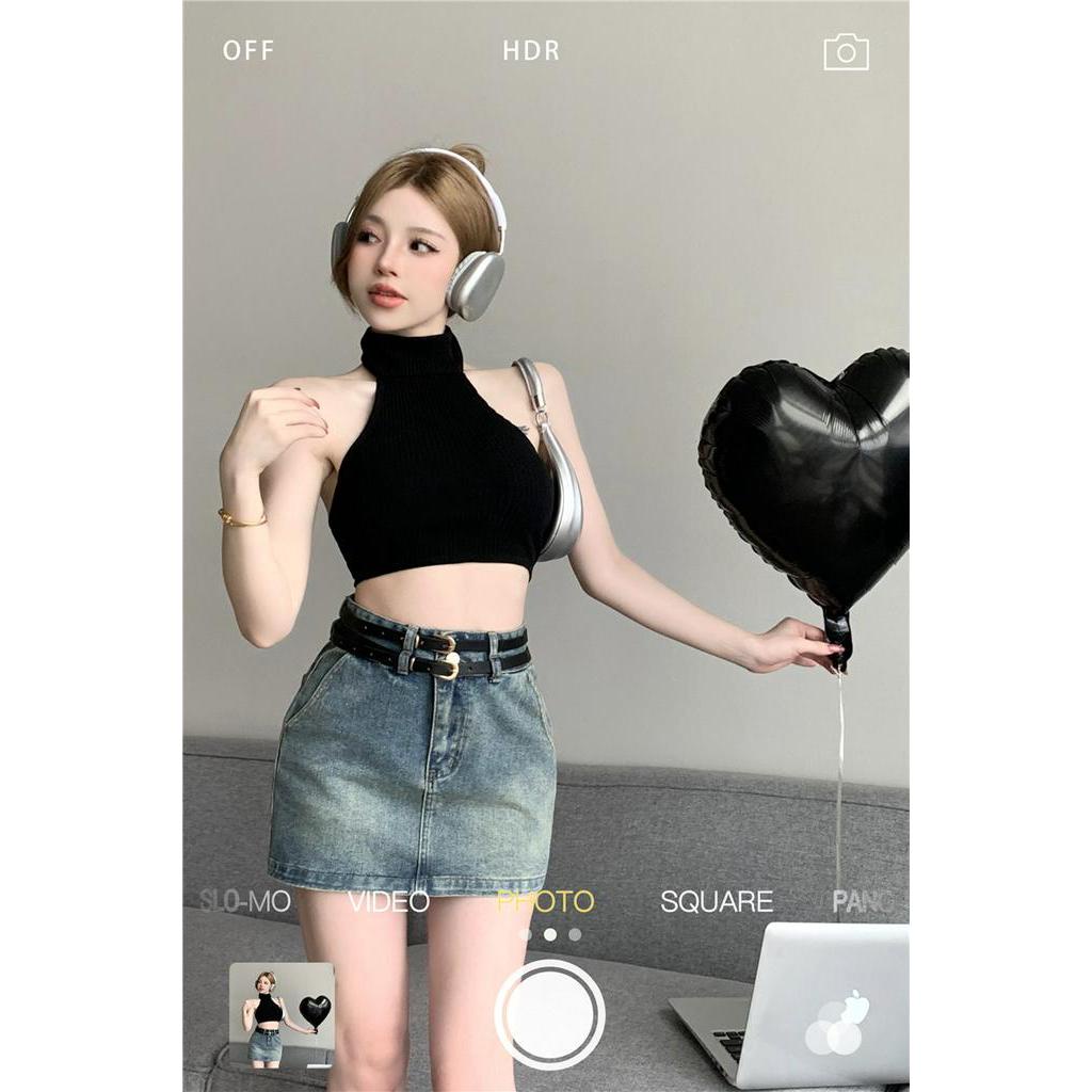 Chân váy jean Chữ A Lưng Cao Phong Cách Hàn Quốc Mới Cho Nữ