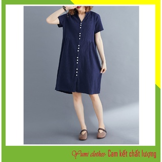 Váy bầu công sở - đầm bầu cổ tàu chất đũi
