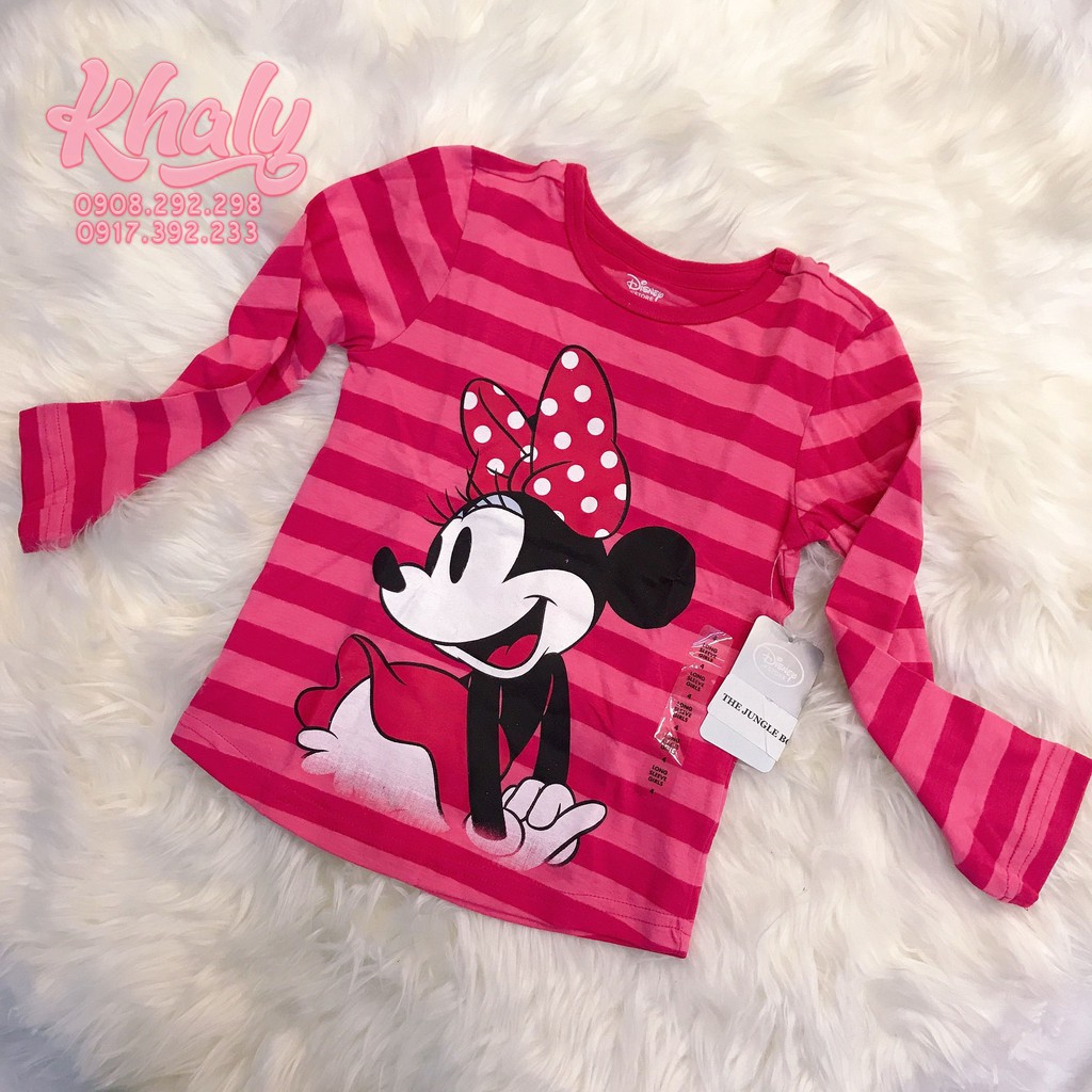 Áo tay dài trẻ em hình chuột Minnie Mouse sọc ngang màu hồng đậm size XS cho bé gái 4 tuổi (Mỹ US-UK) - ATTDMK02