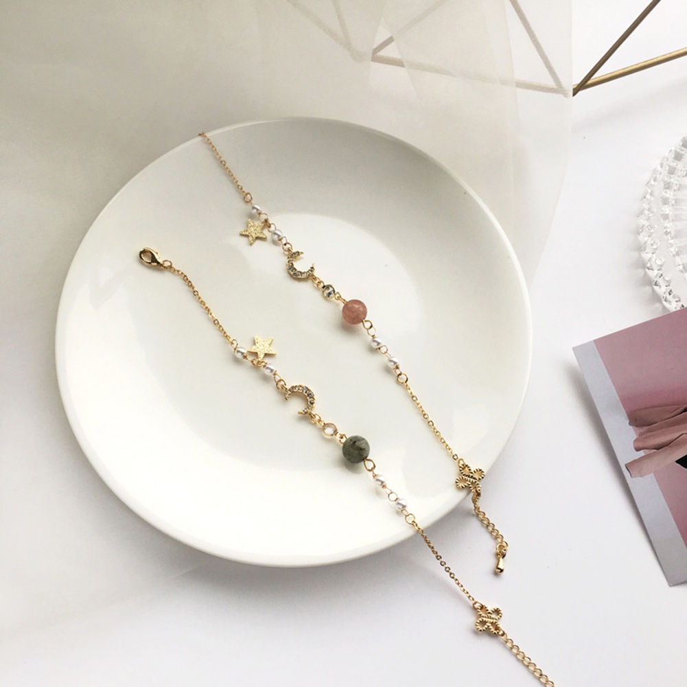 Vòng đeo tay hình mặt trăng và ngôi sao đính đá thời trang cho nữ