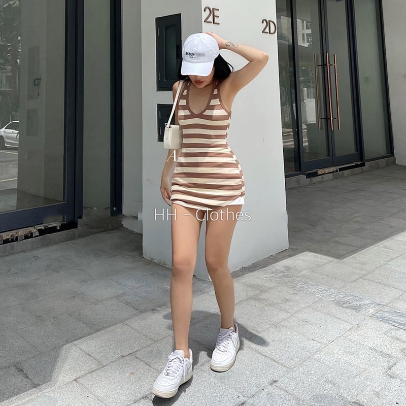 Váy Body Kẻ Ngang Mẫu Mới hàng Quảng Châu V1062-Teen 888