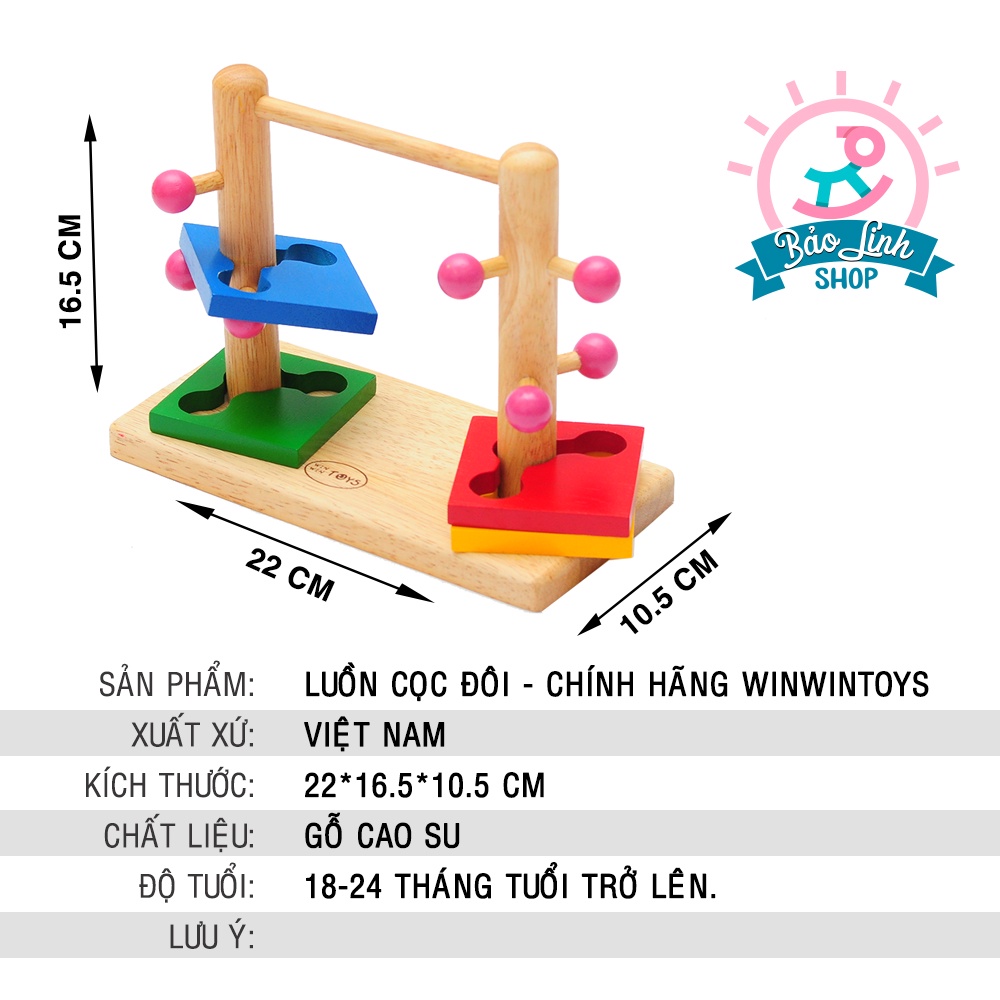 Giáo cụ Montessori 0-3 - Luồn cọc đôi cho bé rèn vận động tinh, tập trung, kiên nhẫn, CHÍNH HÃNG Winwintoys