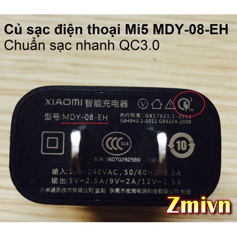 Cốc sạc nhanh Xiaomi MDY-08-EH hỗ trợ QC 3.0