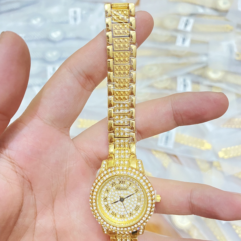 đồng hồ nữ chopard mặt tròn đính đá dây thép không gỉ sang trọng, chống nước, bảo hành 12 tháng