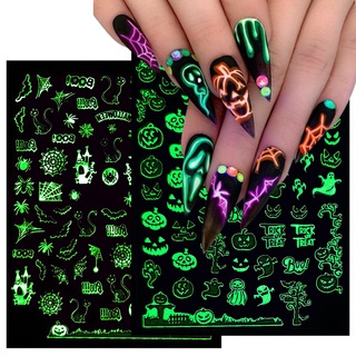[Hàng mới về] Miếng dán móng trang trí tự dính họa tiết halloween 3D phát quang