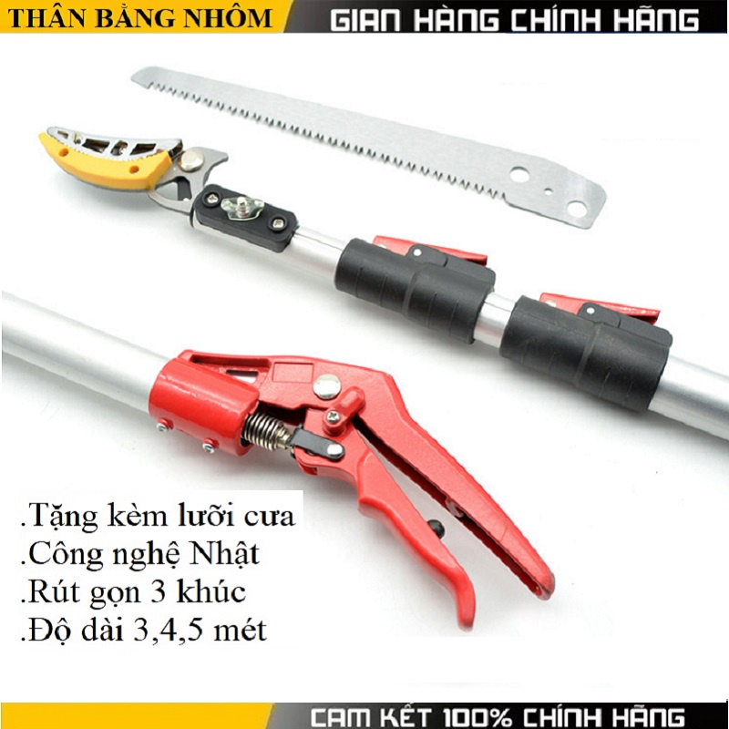 Kéo Cắt Cành Trên Cao 3 Đoạn Nhật Bản Dài 𝟯𝗠-𝟰𝗠-𝟱𝗠 ( Hái hoa quả, Tỉa cành, Cưa cây )