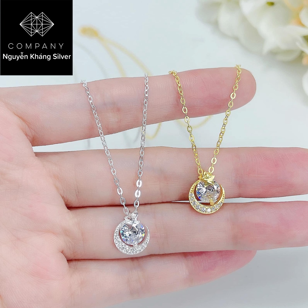 DÂY CHUYỀN NỮ BẠC TA, HÌNH TRĂNG SAO, ĐÁ TRẮNG, BẠC NGUYỄN KHÁNG