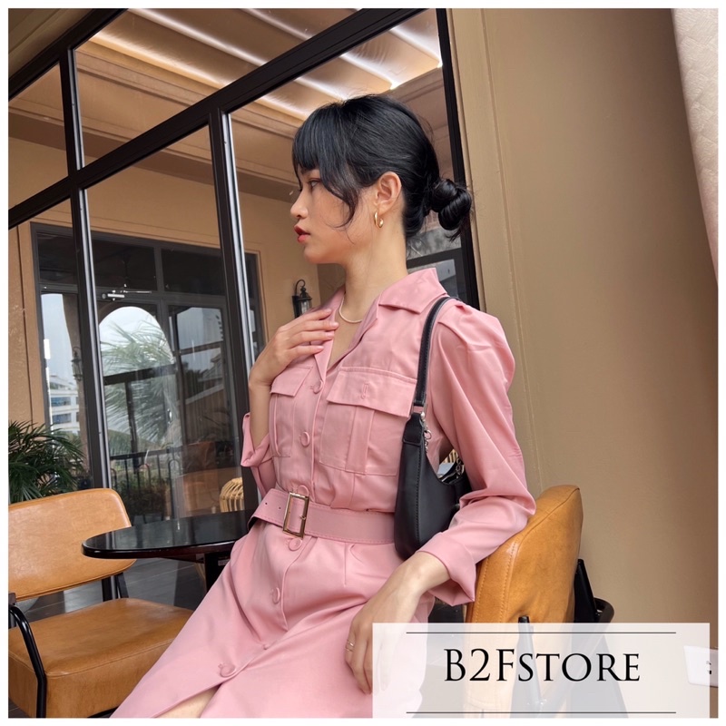 Đầm cổ vest sang trọng kèm đai, đầm vest tôn dáng