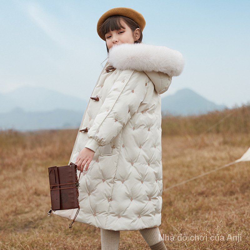 Children Girls Coat Long Thick White Duck Clothing Children Overcoats