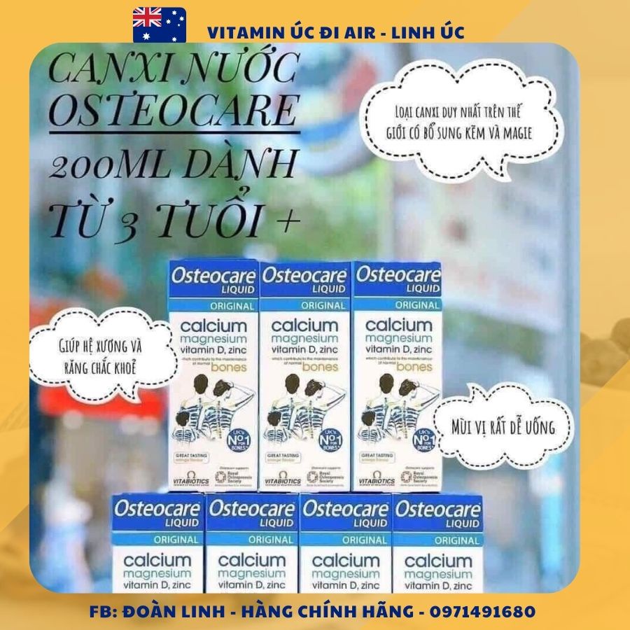 Canxi nước Osteocare Original Liquid, Anh (200ml) bổ sung canxi và d3 cho bé 3 tuổi đến 10 tuổi, người lớn và bà bầu