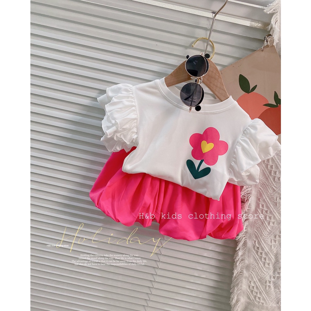 Set bộ bé gái siêu xinh áo cotton tay bèo kết hợp quần đũi bom dễ thương 8 - 20kg