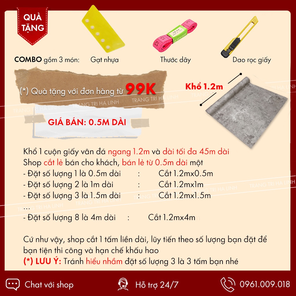 Giấy dán tường giả xi măng decal bê tông xám khổ 1.2mx0.5m