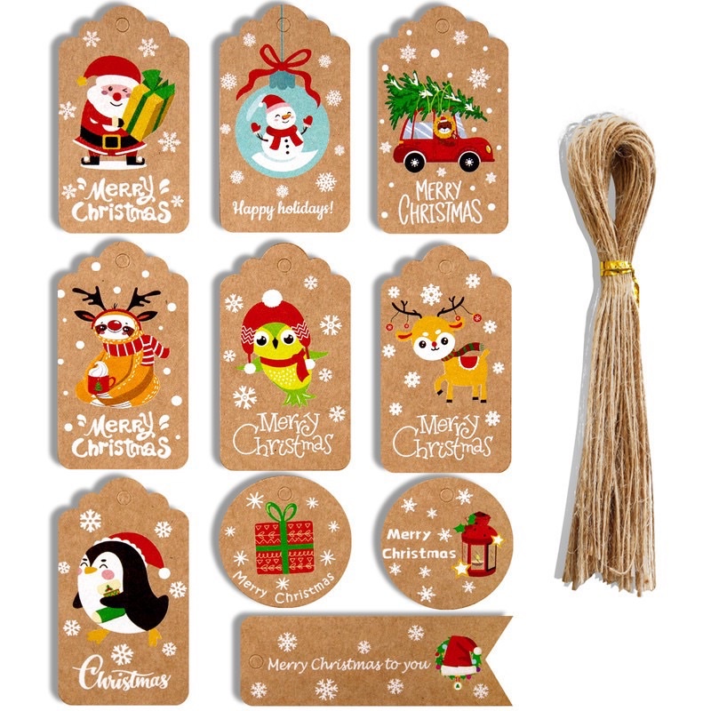 set 10 tag Christmas Gift trang trí Noel, Giáng sinh kèm dây