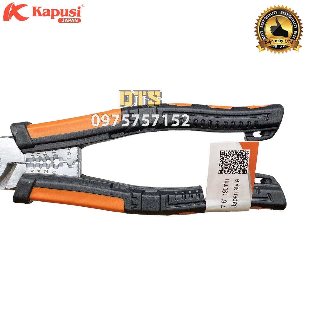 Kìm cắt đa năng thép Nhật CR-V đúc nguyên khối Kapusi JAPAN 190mm thiết kế tiên tiến tiết kiệm 30% lực bấm, kìm đa năng