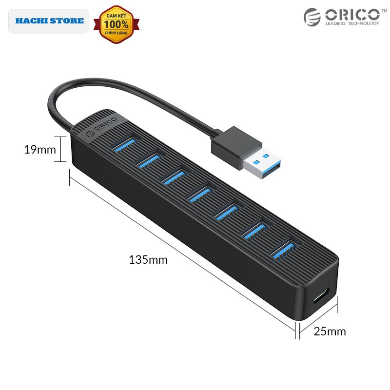 Bộ chia 7 cổng USB 3.0 có cổng cấp nguồn phụ Orico TWU3-7A - Hàng Chính Hãng