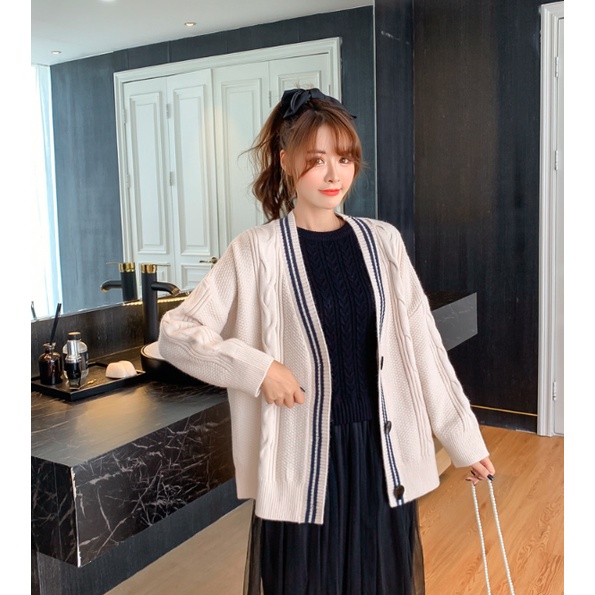 Áo Khoác Cardigan Nữ Hàng Quảng Châu Cao Cấp - Áo Khoác Len Thừng Viền Kép Phong Cách Hàn Quốc Cực Xinh  - A119