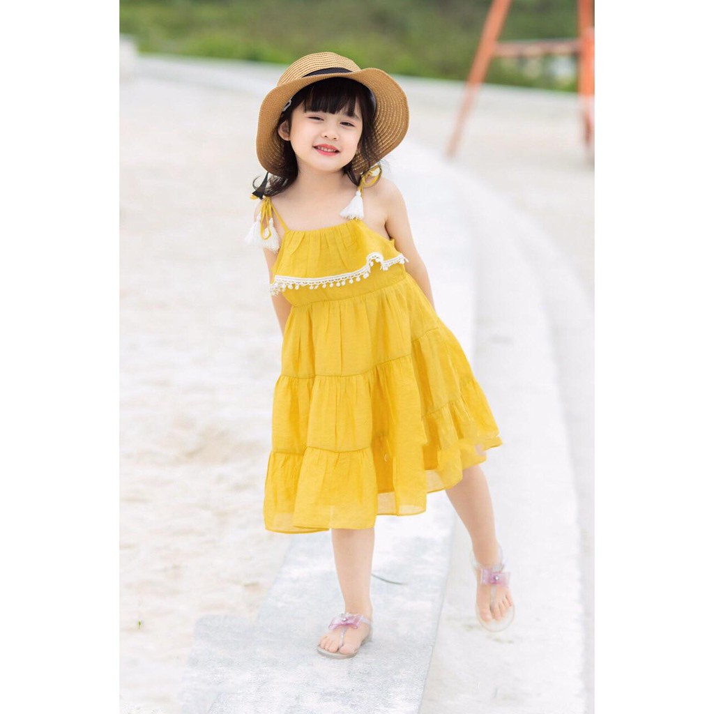 Váy bé gái cột dây- Màu VÀNG