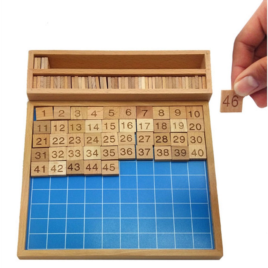 Bảng học đếm 1 đến 100 giáo cụ Montessori kèm khay đựng