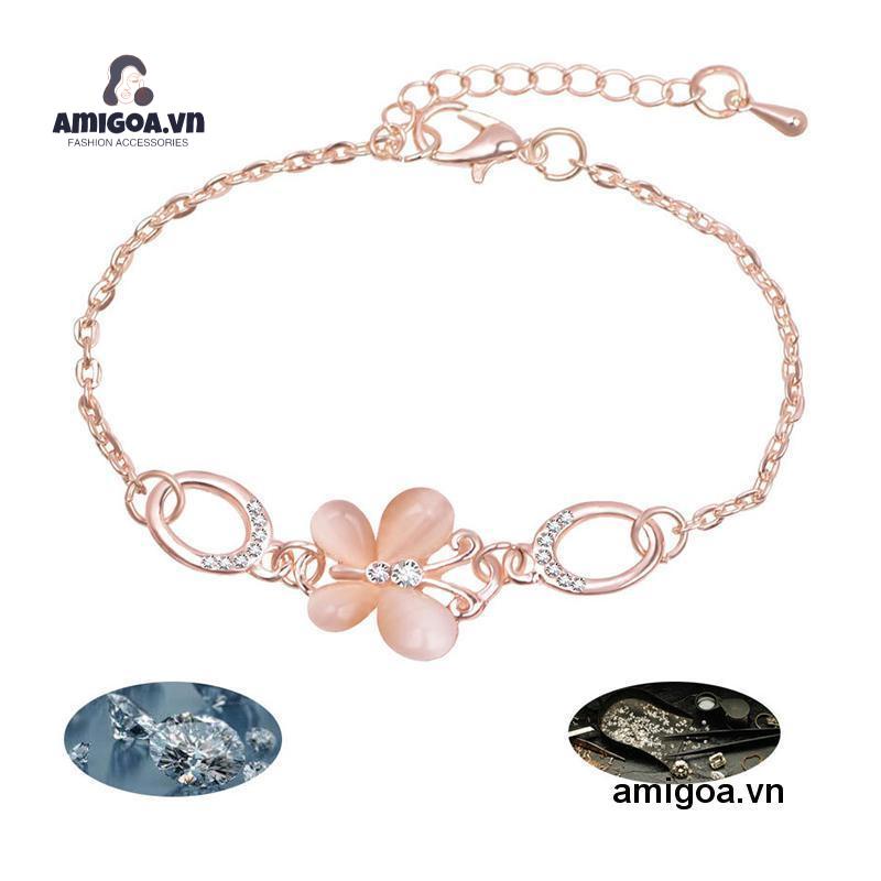 Vòng Tay Mạ Vàng Hồng Đính Hoa Và Bướm Phong Cách Hàn Quốc Đơn Giản Cho Nữ