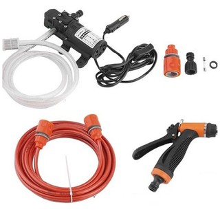 máy rửa xe mini trọn bộ đủ phụ kiện bơm 80w adapter 220-12v 7m ống trõ lọc, 1 đầu xịt nước
