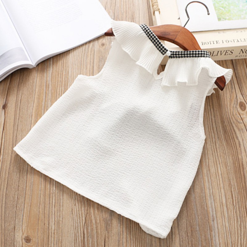 Set áo chiffon kiểu cột nơ và quần short ca rô cho bé gái