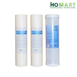 Bộ 2 lõi lọc nước số 1 pp 10 inch và 1 lõi lọc nước số 3 cto 10 inch homart