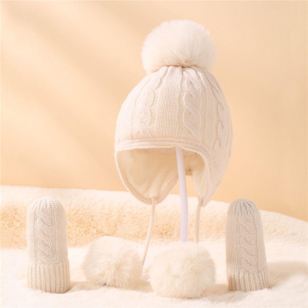 EBINLANDS Bộ Găng Tay + Mũ Len + Bóng Lông Cho Bé