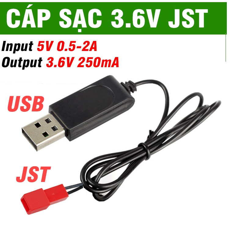 Cáp sạc pin xe điều khiển 3.6v USB JST xe mô hình điều khiển