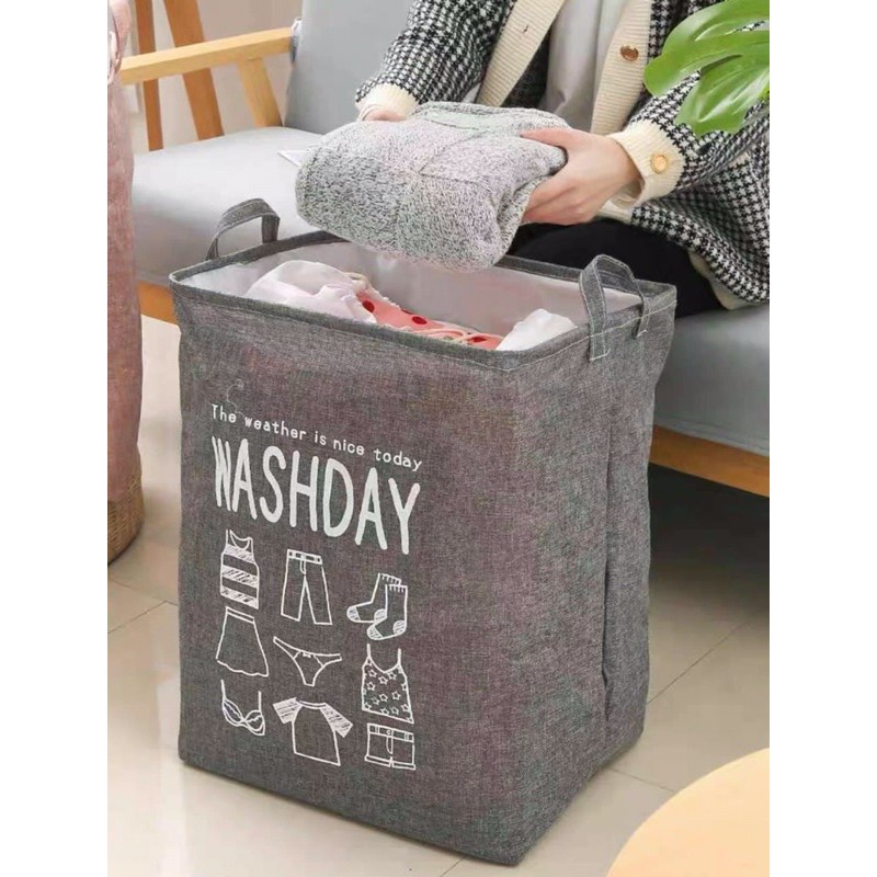 Túi Đựng Chăn Màn Quần Áo Bằng Vải WASHDAY 75L - Giỏ Vải Cỡ Lớn Có Khung Thép Và Quai Xách, Có Thể Gấp Gọn - 88307