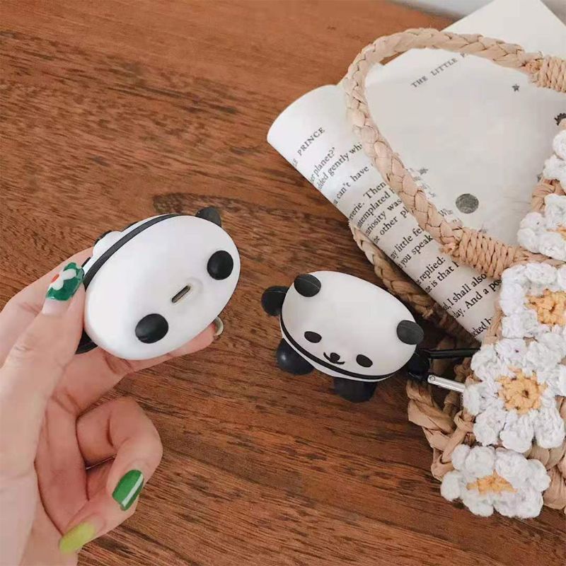 Vỏ bảo vệ hộp sạc tai nghe Airpods 1/2 bằng silicon mềm họa tiết gấu trúc nhỏ dễ thương chống sốc kèm móc khóa tiện dụng&lt;br&gt;