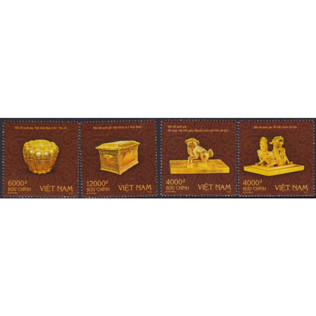 Tem sưu tập MS 1145 Tem Việt Nam Bảo vật quốc gia Việt Nam (bộ 2) Đồ vàng 2021 ( 4 tem )