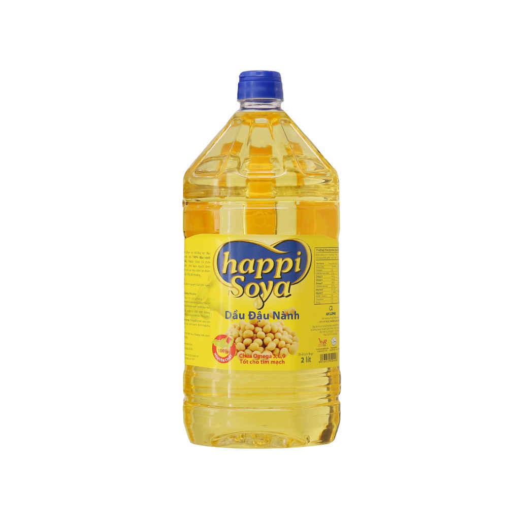 Dầu đậu nành nguyên chất Happi Soya can 2 lít