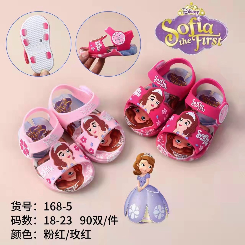 Dép Giày Sandal Quai Hậu Xăng Đan Cho Bé Gái Khuy Bấm Hoạ Tiết Elsa size 18-22