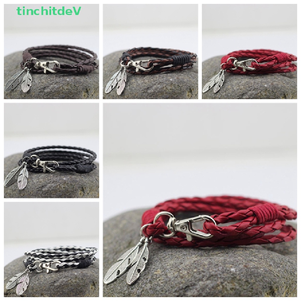 Vòng Tay Da PU Đính Lông Vũ Thời Trang Cho Nam