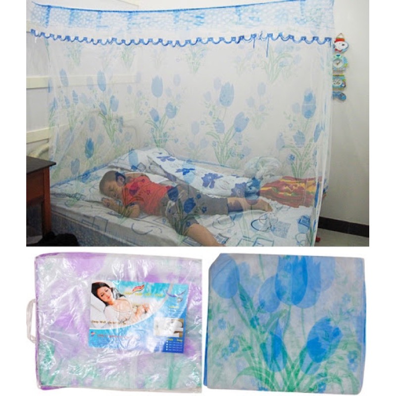 Màn tuyn hoa Xanh | Màn Hà Nội cao 2M màn chân cao Có Cửa(size1m2-1m6-1m8x2m)Bảo hành 1 đổi 1 trong 7 ngày