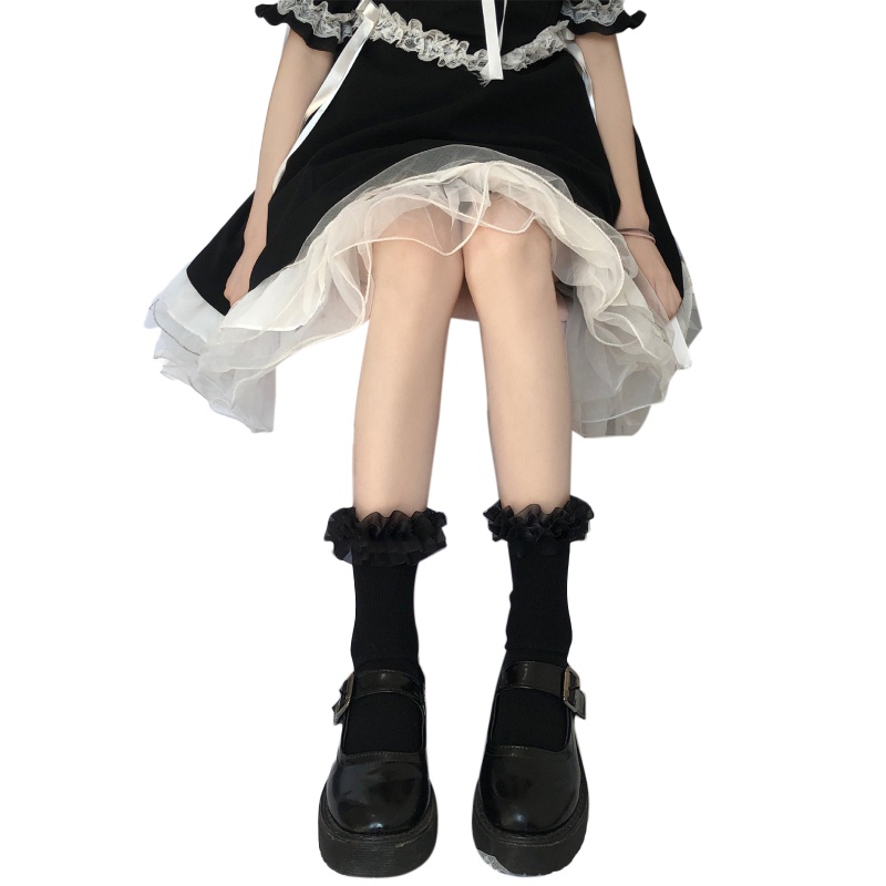 Xiangbao Vớ Cotton Nhún Bèo Màu Trơn Phong Cách Harajuku Nhật Bản Ngọt Ngào Mùa Hè Cho Nữ